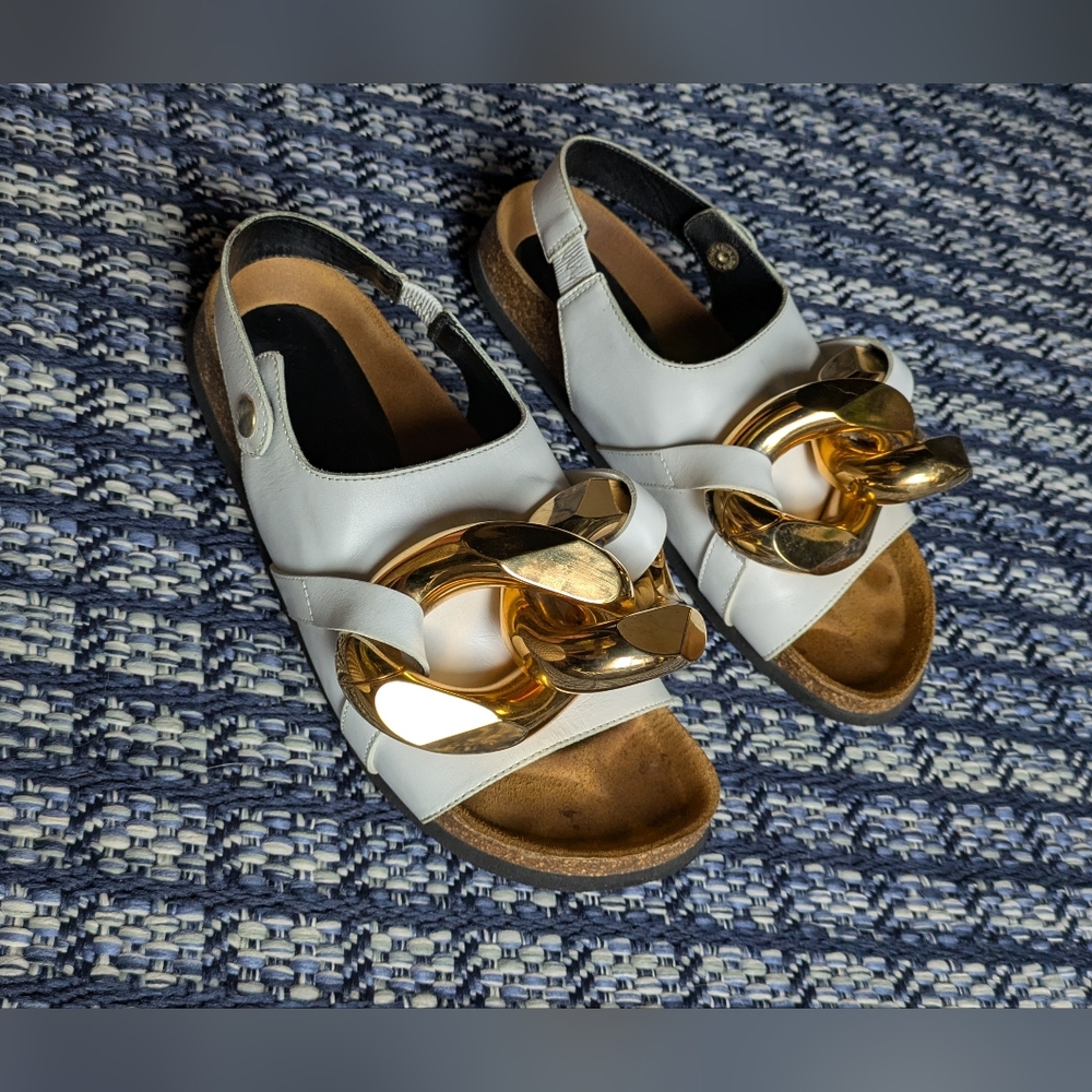 JW ANDERSON White and Gold Chain Leather Sandals - Picture 3 of 14